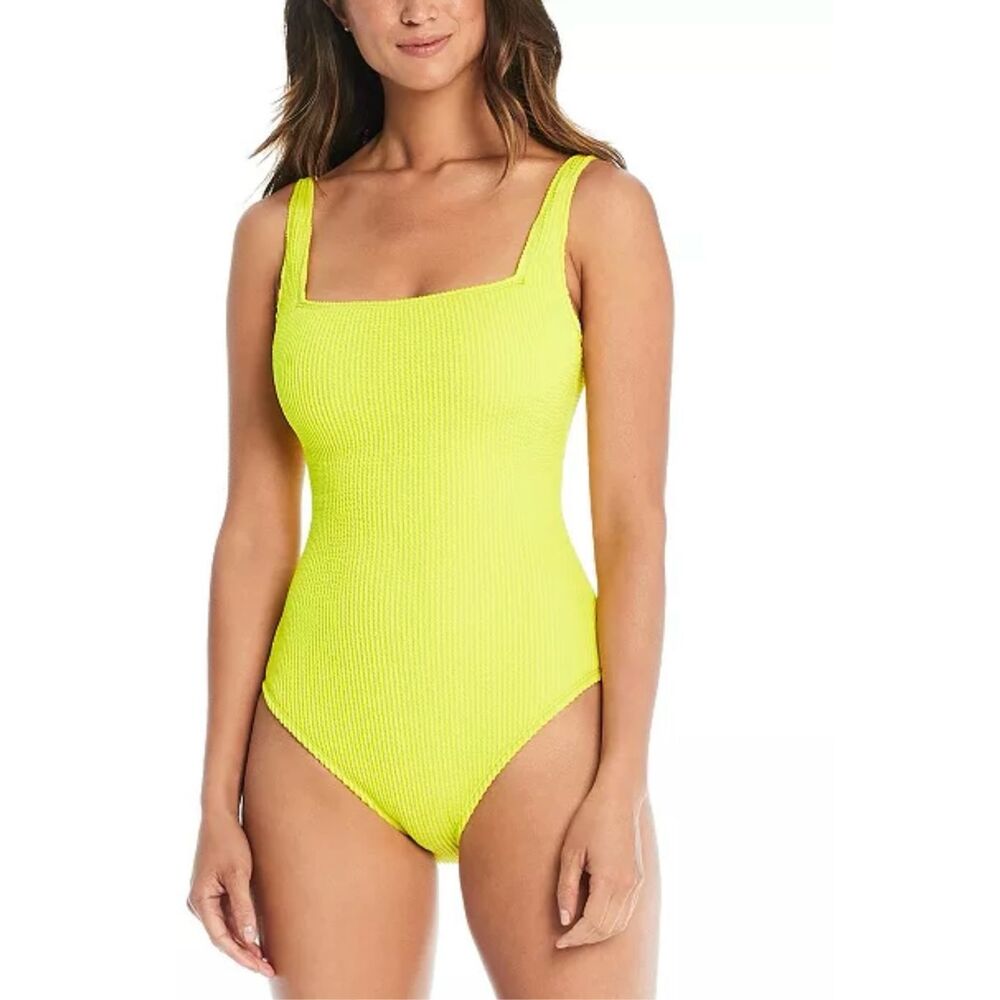 Bleu Rod Beattie Neon Yellow One Piece Swimsuit NWOT
